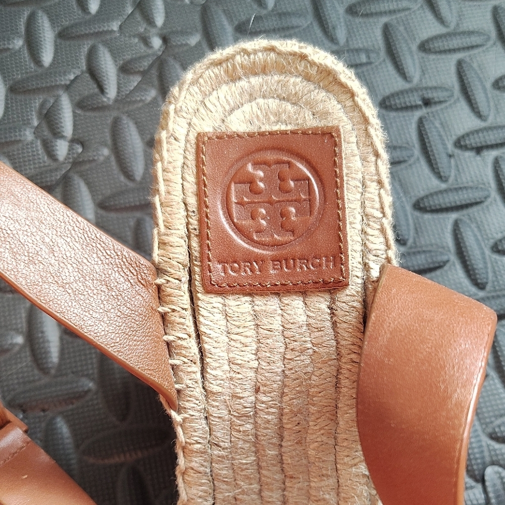 Tory Burch Brown Leather and Metallic Espadrille Sandals - Picture 3 of 4